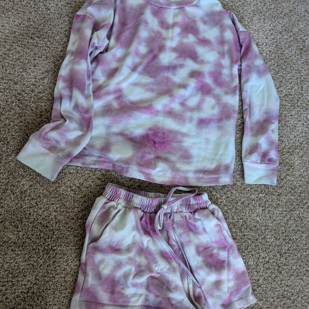 Womens Tie-Dye Pajama Set - Purple and White